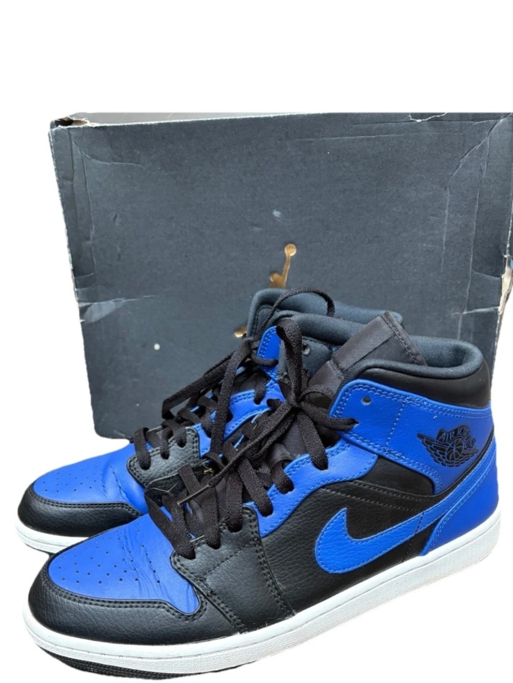 Air Jordan 1 Mid Hyper Royal Black Blue Mens 10 554724-077 OG Box